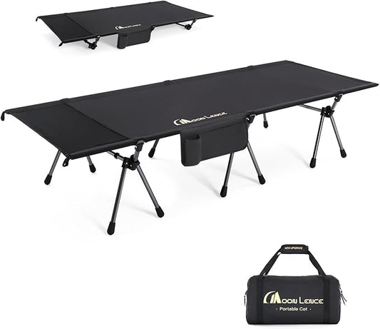 MOON LENCE Height Adjustable Camping Cot - Supports 330 lbs, Portable Folding Bed with Leg Extenders for Camping, Hiking, Sleeping, 1 Pack, Black