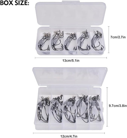 Fishing Hooks for Bass Fishing - 100pcs EWG Offset Worm Hook Texas Rig Hooks for Freshwater Saltwater Size 1/0 2/0 3/0 4/0 5/0 - Soft Lures Worms Plastics Bait Fishing Hook with Tackle Box