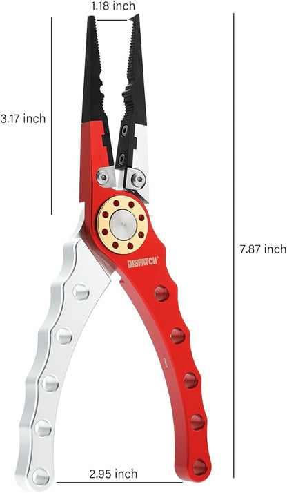 7.8" Saltwater Fishing Pliers with Needle Nose Jaws - Aluminum Grip, Tungsten Cutters | Fishing Tackle Gifts, Fishing Multitool, Red/White
