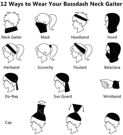 BASSDASH UPF 50+ UV Sun Protection Neck Gaiter Fishing Mask Hunting Kayaking Hiking Cycling Ski Sports