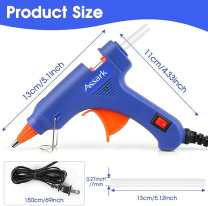 Hot Glue Gun Kit with 30 Glue Sticks(130mm x 7mm), Fast Preheating Hot Melt, High Temp for School Crafts DIY Arts and Quick Home Repairs, 20W Blue