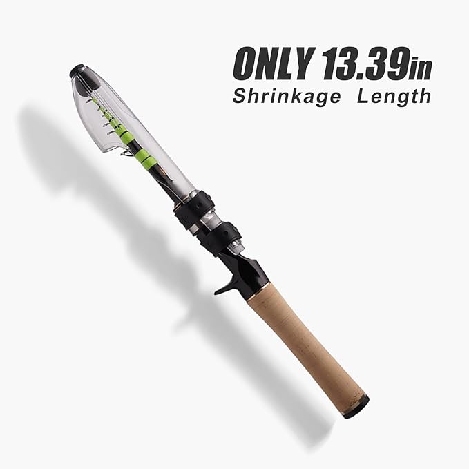 PURELURE Fishing Rod Telescopic, Carbon Fiber Spinning Casting Travel Rod, Spare Solid Carbon Tip, 3A Cork Handle, ABS Metal Reel Seat, Floating Guide Ultralight Portable Fishing Pole