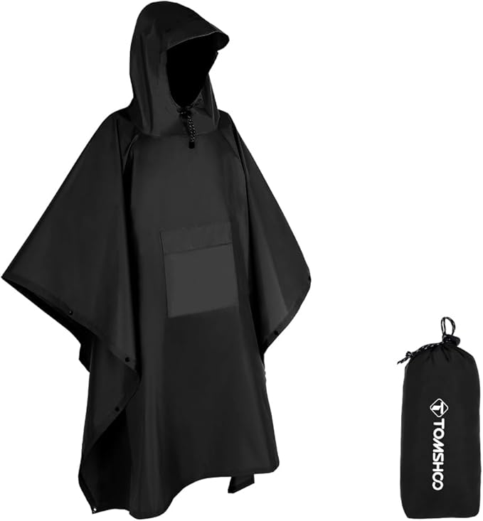TOMSHOO Multifunctional Raincoat with Hood Hiking Cycling Rain Cover Lightweight Poncho Rain Coat Outdoor Camping Tent Mat