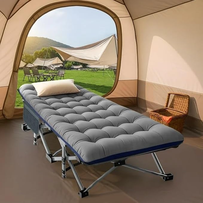 Slsy Oversized XXL Folding Camping Cot for Adults with Pad, Padded Portable Sleeping Cots, Camp Bed with Carry Bag for Outdoor Travel, Beach, Hiking