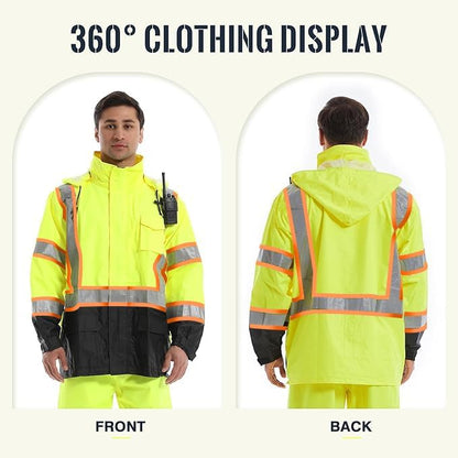 SKSAFETY Hi Vis Reflective Rain suits for Men Waterproof - High Vis Safety Rain Jacket, High Visibility Raincoat for Men