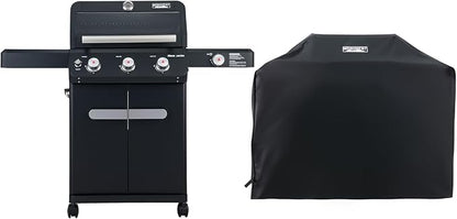 Monument Grills Outdoor Barbecue Stainless Steel 3 Burner Propane Gas Grill, 48,000 BTU Patio Garden Grill with Side Burner and Knob Controls, Mesa325 with BBQ Cover