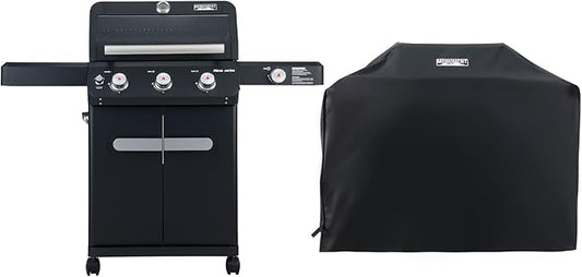 Monument Grills Outdoor Barbecue Stainless Steel 3 Burner Propane Gas Grill, 48,000 BTU Patio Garden Grill with Side Burner and Knob Controls, Mesa325 with BBQ Cover