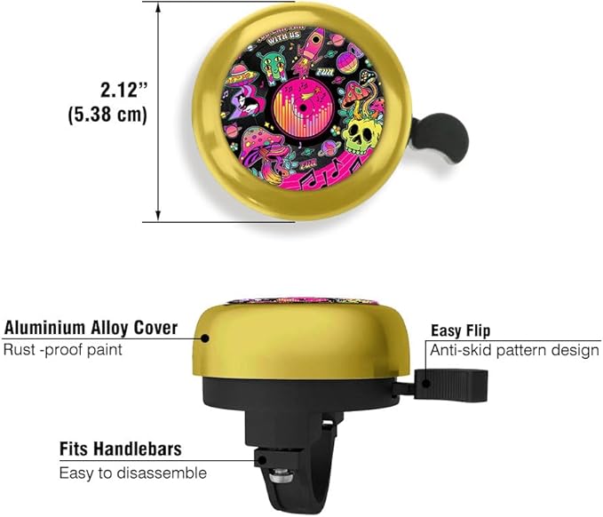 WIRESTER Gold Aluminum Round Bike Bell, Classic Ring Bicycle Bell, Bike Accessories Bell Ring for Adults Kids Girls Boys