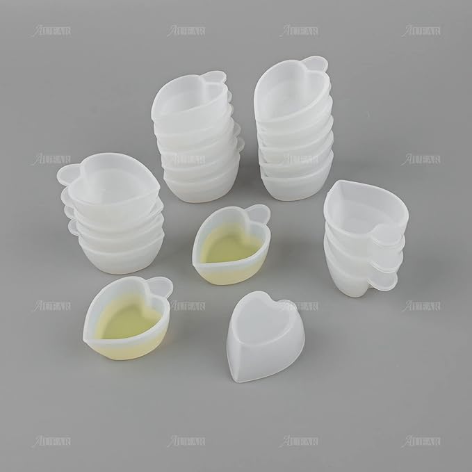 AUEAR, 20 Pack Heart Shaped Silicone Mold Cup Dispenser Small Mixing Measuring Cups for DIY Resin Craft