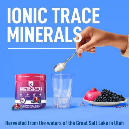 Keppi Electrolytes Powder – Blueberry Pomegranate Flavor 50 Servings – No Sugar Hydration Supplement with Potassium, Magnesium, Sodium – Keto, Vegan, Fasting-Friendly, Zero Calorie Electrolyte Drink