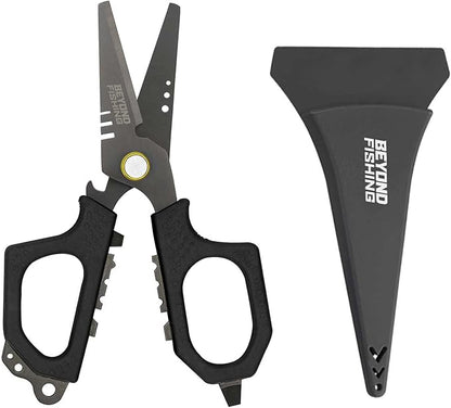 Beyond Fishing 6.5" Pro Fishing Shears Dual Serrated Blades, Fishing Braided Line Scissors with Titanium Coating, Non-Slip Grip & Multifunction Tool, Includes Hard Molded Locking Sheath