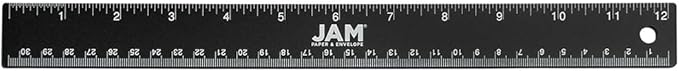 JAM PAPER Strong Aluminum Ruler - 12 Inch - Metal Ruler with Non-Skid Cork Backing - Black Metallic - Sold Individually