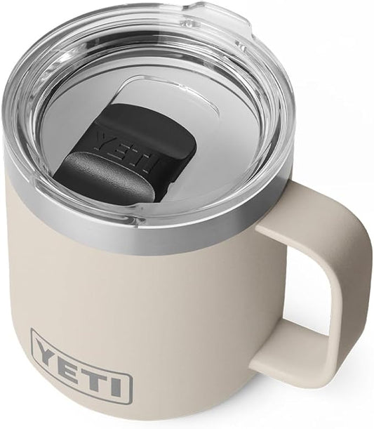 YETI Rambler 10 oz Ceramic Lined Stackable Mug, Vacuum Insulated, Stainless Steel with MagSlider Lid, Cape Taupe