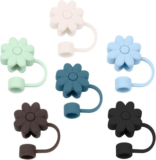 Silicone Straw Covers Toppers for Stanley Cups 30&40 Oz Tumbler Accessories 6PCS Flower Straw Caps Brown Green Dust-Proof Reusable Straws Tips Protectors for Stanley Cup 10mm 0.4in Straws