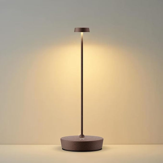 Cordless LED Table Lamp，Rechargeable Battery Desk Lamps, 3 Color Stepless Dimmable Metal Battery Table Lamps, Portable Waterproof Table Light for Indoor/Outdoor/Restaurant (Rust)