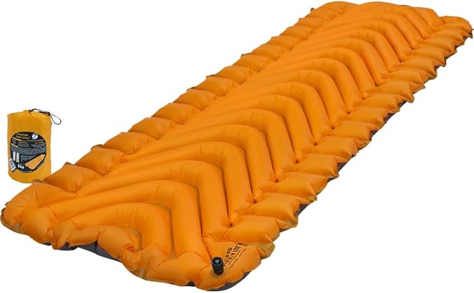 KLYMIT Insulated Static V Lite Inflatable Sleeping Pad | Comfortable, Lightweight, Easy to Inflate, Portable Air Bed for Hiking, Backpacking & Camping — Orange