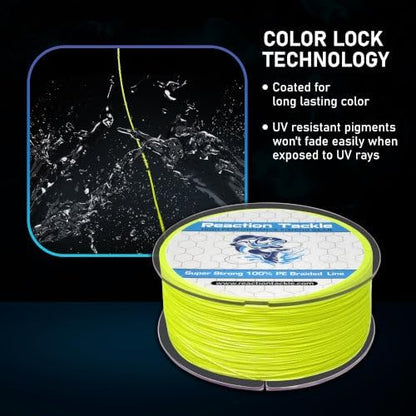 Reaction Tackle Braided Fishing Line - Pro Grade Power Performance for Saltwater or Freshwater Fish - Colored Fishing Line Braid for Extra Visibility