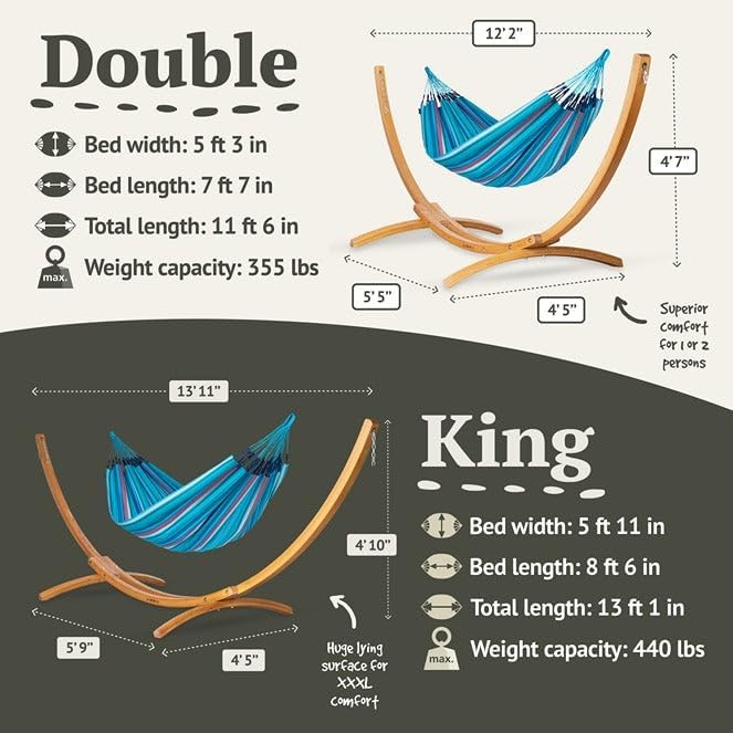 La Siesta® Large Double Brisa Classic Hammock, Outdoor Indoor Hammock Swing - Handmade Weather & Tear Resistant Patio Backyard Bedroom Hammock, Wave