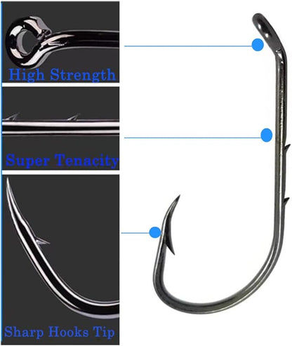 Baitholder Fishing Hooks 100pcs/ Pack Barbed Shank Down Eye Fishing Offset Hooks(8#-6/0)