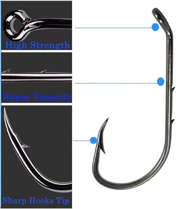 Baitholder Fishing Hooks 100pcs/ Pack Barbed Shank Down Eye Fishing Offset Hooks(8#-6/0)