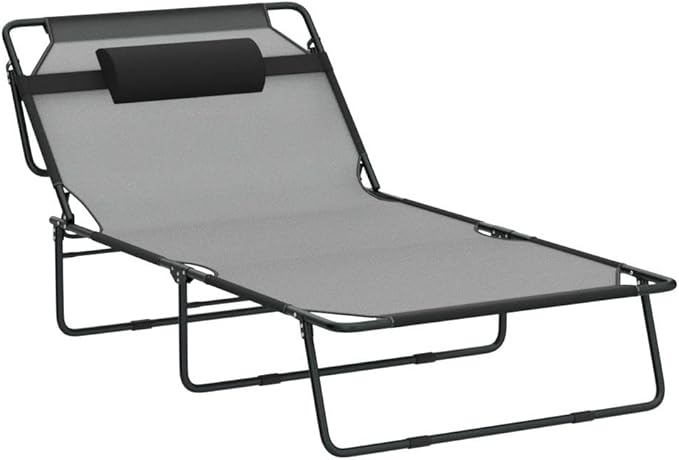 Camping Cot, Adjustable 4-Position Adults Reclining Folding Chaise with Pillow, Outdoor Portable Lounge Chair Sleeping Cots Bed, Perfect for Camping, Pool, Beach, Patio