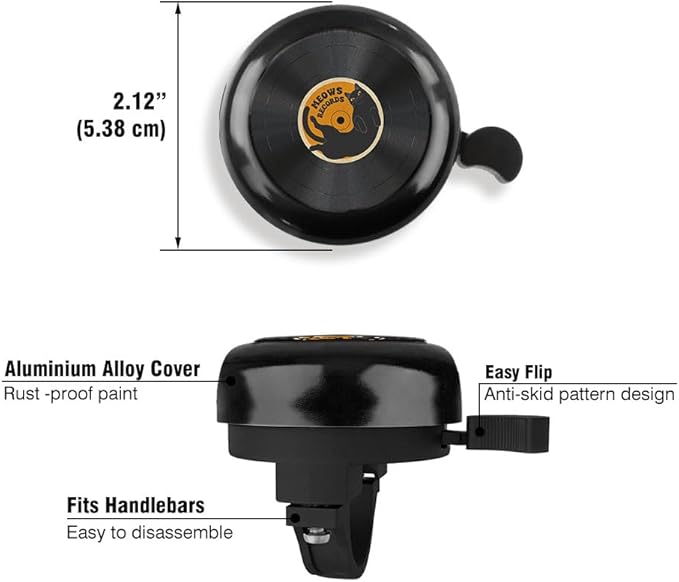 WIRESTER Black Aluminum Round Bike Bell, Classic Ring Bicycle Bell, Bike Accessories Bell Ring for Adults Kids Girls Boys - Dog Cat Animal Cute Records