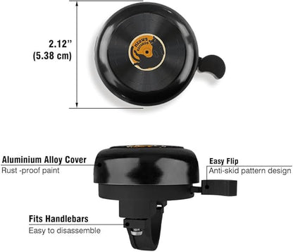 WIRESTER Black Aluminum Round Bike Bell, Classic Ring Bicycle Bell, Bike Accessories Bell Ring for Adults Kids Girls Boys - Dog Cat Animal Cute Records