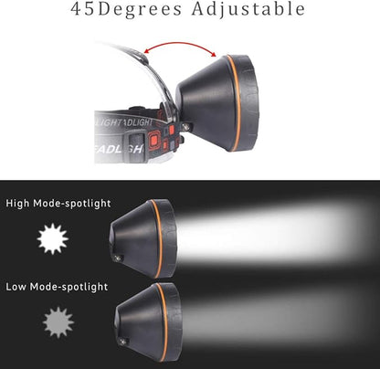 Super Bright Rechargeable Coon Hunting Headlamp, LED Spotlight Head Torch with Power Supply, Waterproof Headlight Flashlight for Outdoor Hunting, Fishing, Hiking, Camping, Night Work