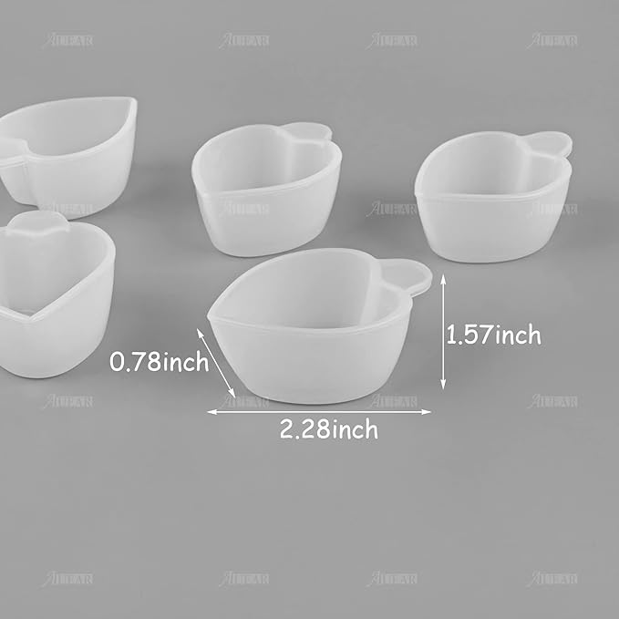 AUEAR, 20 Pack Heart Shaped Silicone Mold Cup Dispenser Small Mixing Measuring Cups for DIY Resin Craft