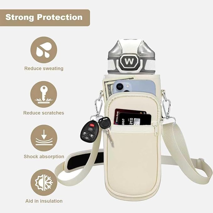 Insulated Water Bottle Holder Sling Bag with Phone Pocket, Adjustable Crossbody Strap for Walking, Hiking, Camping, Fishing