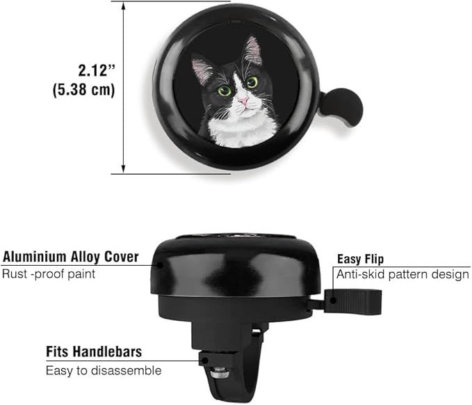 WIRESTER Black Aluminum Round Bike Bell, Classic Ring Bicycle Bell, Bike Accessories Bell Ring for Adults Kids Girls Boys - Dog Cat Animal Cute Records