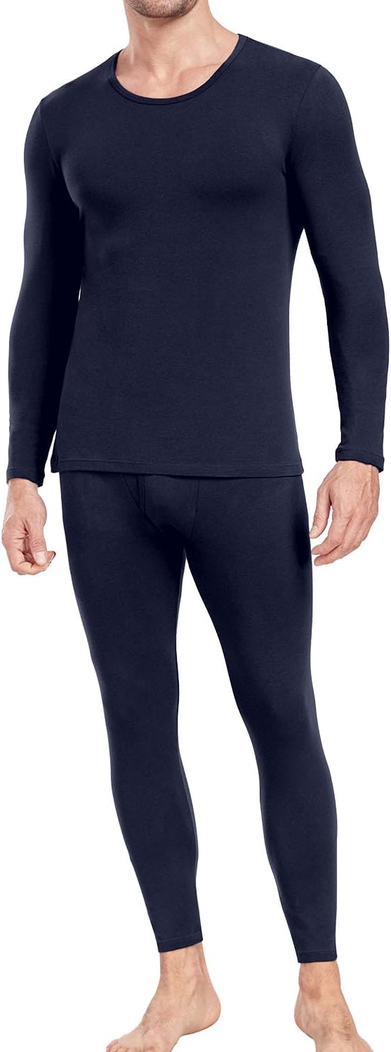 wirarpa Men's Cotton Long Johns Thermal Underwear Set Base Layer Lightweight Long Sleeve Top and Bottom