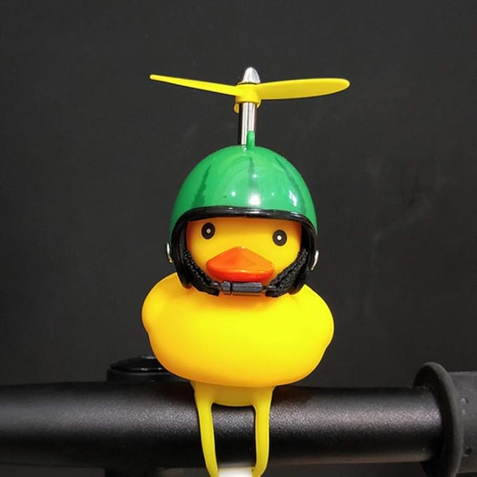 Duck Bike Bell, Rubber Bike Horn, Cute Yellow Duck Bicycle Decorations, Squeeze Duck Bicycle Horns with Propeller Helmet