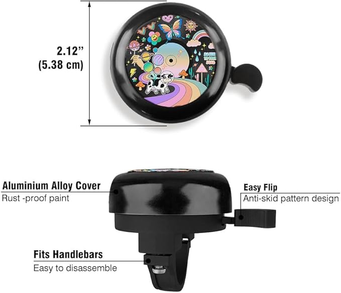 WIRESTER Black Aluminum Round Bike Bell, Classic Ring Bicycle Bell, Bike Accessories Bell Ring for Adults Kids Girls Boys - Dog Cat Animal Cute Records