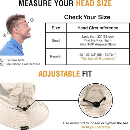GearTOP Safari Hat for Men Sun Hats for Women UV Protection UPF 50+ Fishing, Gardening, Hiking Hat (22-23 1/2")