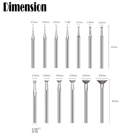 𝐋𝐮𝐨 𝐤𝐞 13 Pcs Bowl Shape Diamond Burr - 3/32'' Shank Diamond Burs Stone Carving Set for Rotary Tools includes Dremel