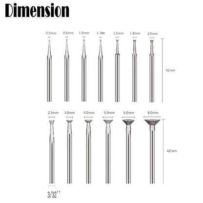 𝐋𝐮𝐨 𝐤𝐞 13 Pcs Bowl Shape Diamond Burr - 3/32'' Shank Diamond Burs Stone Carving Set for Rotary Tools includes Dremel