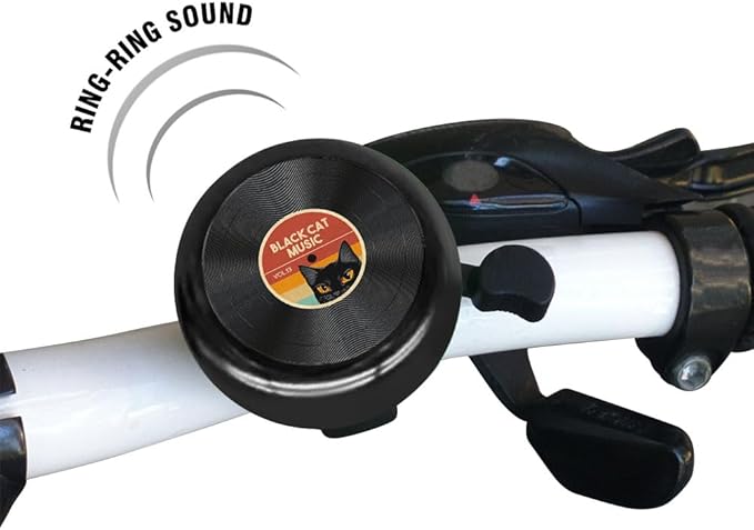 WIRESTER Black Aluminum Round Bike Bell, Classic Ring Bicycle Bell, Bike Accessories Bell Ring for Adults Kids Girls Boys - Dog Cat Animal Cute Records