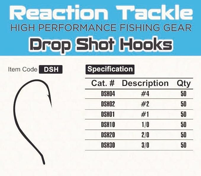 Reaction Tackle Dropshot Hooks – Split Shot or Drop Shot Fishing Hooks for Bass, Walleye & More (50-Pack)