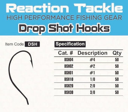 Reaction Tackle Dropshot Hooks – Split Shot or Drop Shot Fishing Hooks for Bass, Walleye & More (50-Pack)