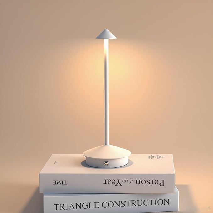 Cordless Table Lamp, 5000mAh Rechargeable Battery Powered LED Desk Lamp, Portable Touch Control Outdoor Table Lamps,3 Color Dimmable Light for Restaurant, Patio, Bedroom, Night Lamp (White)