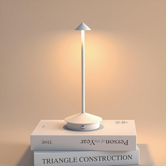Cordless Table Lamp, 5000mAh Rechargeable Battery Powered LED Desk Lamp, Portable Touch Control Outdoor Table Lamps,3 Color Dimmable Light for Restaurant, Patio, Bedroom, Night Lamp (White)