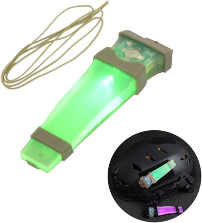 Helmet Signal Light Waterproof Survival Outdoor Sports Hunting Tactical Hiking Boating Cycling Personal Identification Marker Light Hook Back (Tan+Green)