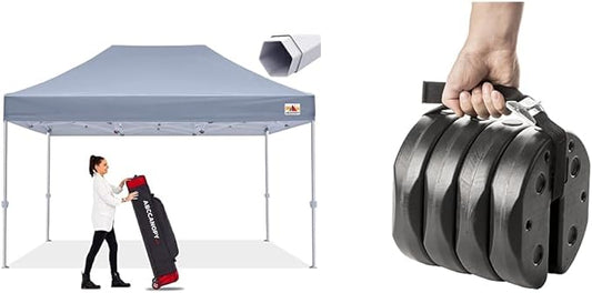 ABCCANOPY Commercial Ez Pop Up Canopy Tent 10x15 Premium-Series, Grey & US Weight Tailgater Canopy Weights Set of 4 with No-Pinch Design for Easy Installation