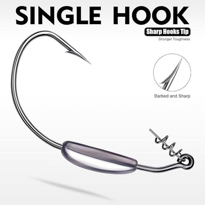 Fishing Hooks for Bass Fishing - 100pcs EWG Offset Worm Hook Texas Rig Hooks for Freshwater Saltwater Size 1/0 2/0 3/0 4/0 5/0 - Soft Lures Worms Plastics Bait Fishing Hook with Tackle Box