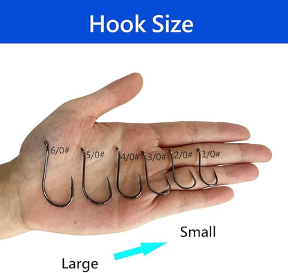 Dyxssm 200pcs/lot Octopus Fishing Hooks Offset Circle Fishing Hook Black High Carbon Steel Strong Barbed Fish Hooks for Freshwater Saltwater