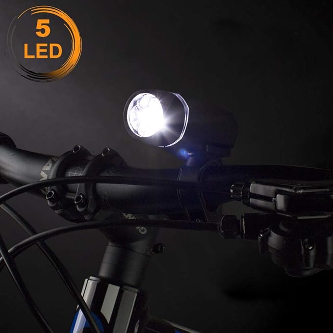 BV Bike Lights, Super Bright with 5 LED Bike Headlight & 3 LED Rear, Bike Lights for Night Riding with Quick-Release, Waterproof Bicycle Light Set, Bike Accessories, Bicycle Accessories, Flashlight