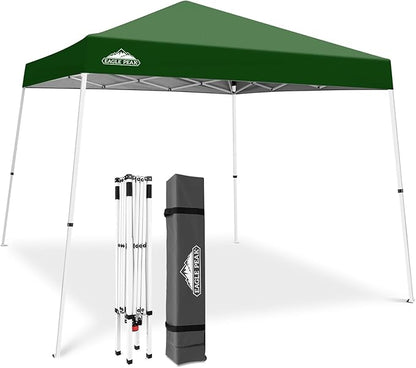 EAGLE PEAK 10x10 Slant Leg Pop-up Canopy Tent Easy One Person Setup Instant Outdoor Beach Canopy Folding Portable Sports Shelter 10x10 Base 8x8 Top (Green)