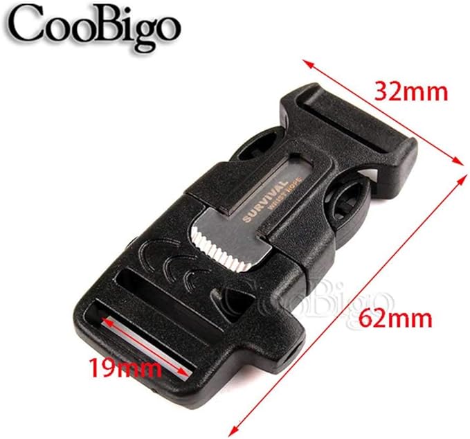 10Pack 3/4" (19mm) Fire Starter Survival Whistle Buckle Flint Scraper for Paracord Bracelet Key Lanyard Ourdoor Hiking Camping Backpack Bag Pets Collar DIY Travel Kits