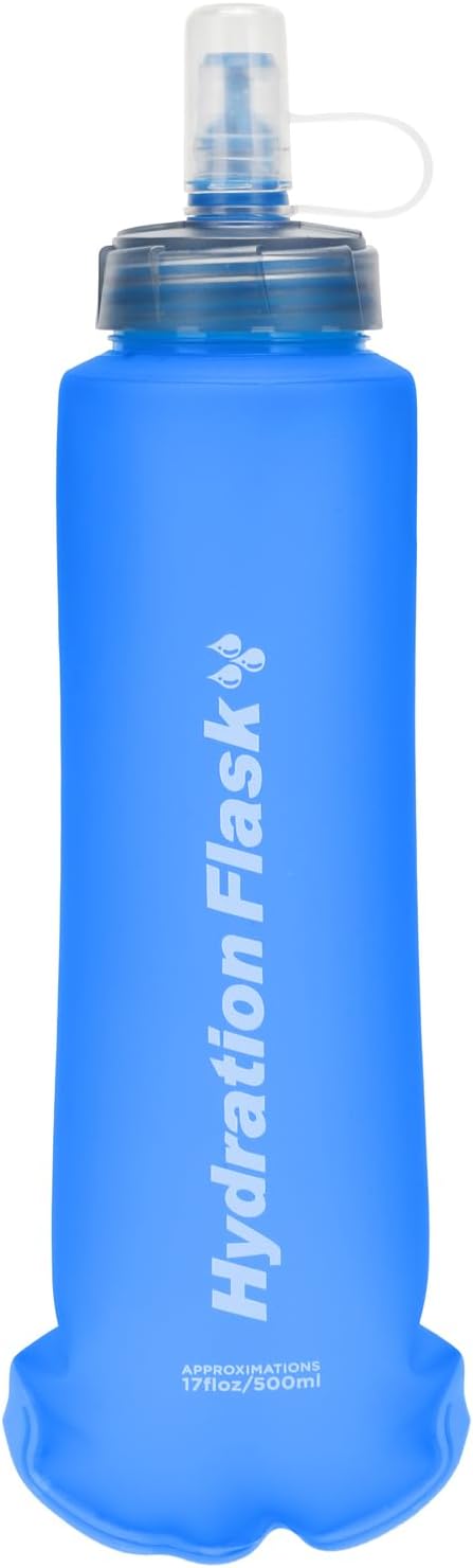 TRIWONDER TPU Collapsible Flask BPA-Free Soft Folding Water Bottles for Hydration Pack - Ideal for Running Hiking Cycling Climbing (500ml/16.9oz - Blue)